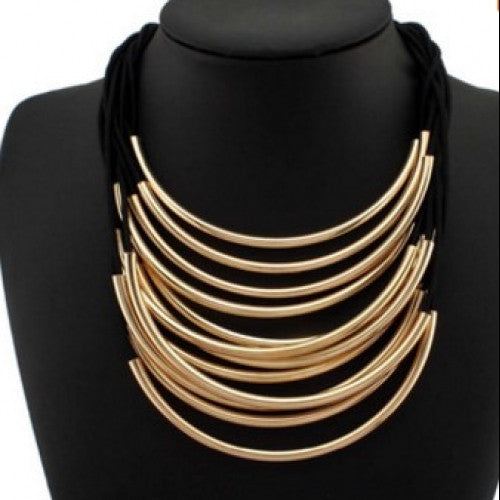 Women Cross Bright Metal Pipe Choker Necklaces